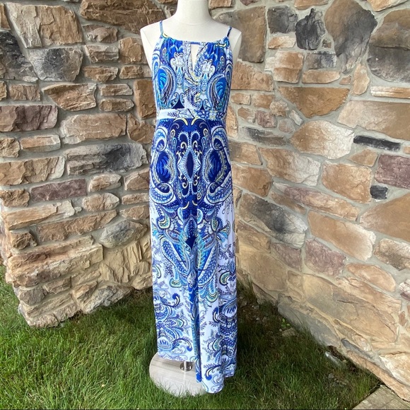 blue paisley maxi dress